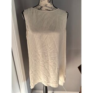 Eileen Fisher Silk Georgette Crepe Ballet Neck Tank Top Bone Off White Medium